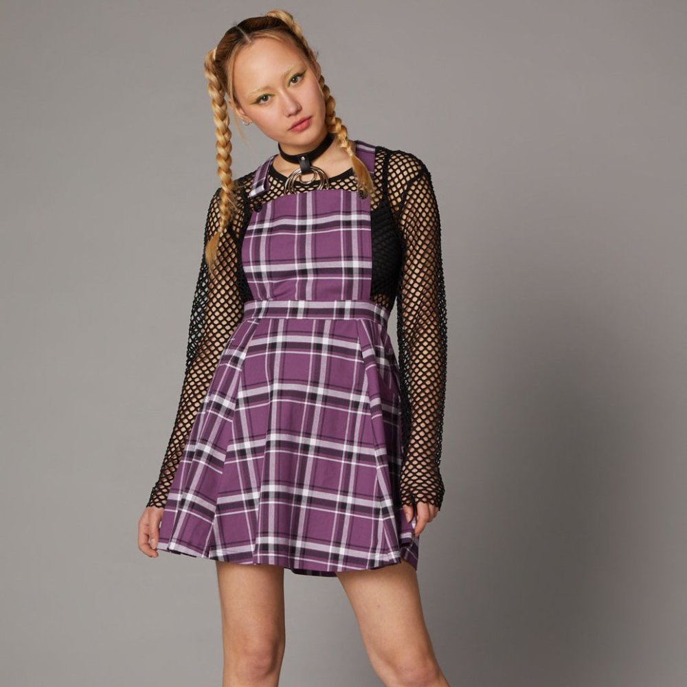 Dangerfield Black Friday Purple Punk Tartan Pinafore